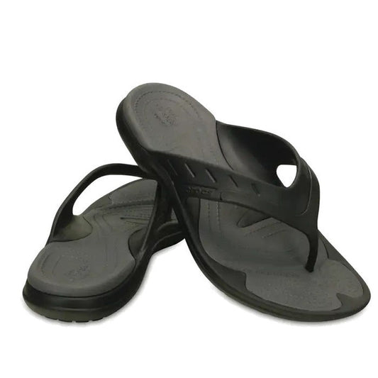 Crocs Modi Sport Flip Jandal in black/graphite, comfy textured soles, sturdy thick straps; easy slip-on for men and women.  ksnz