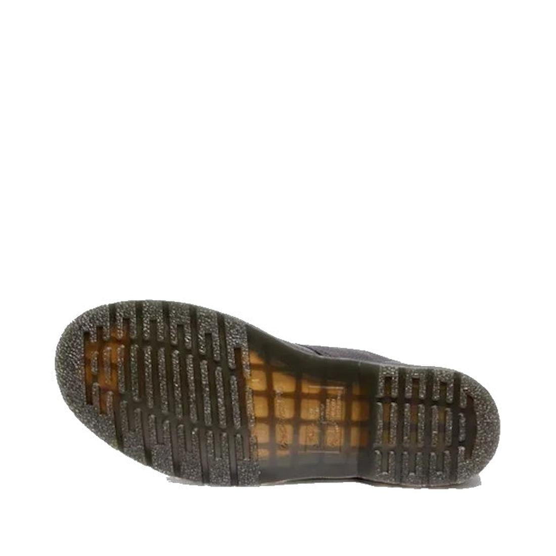 The image shows the bottom sole of a Dr Martens 1460 Pascal Ambassador Black Leather boot, featuring a textured tread pattern and translucent brownish rubber material, set against a completely white background., 46779, 190665663136, 190665663143, 19066566