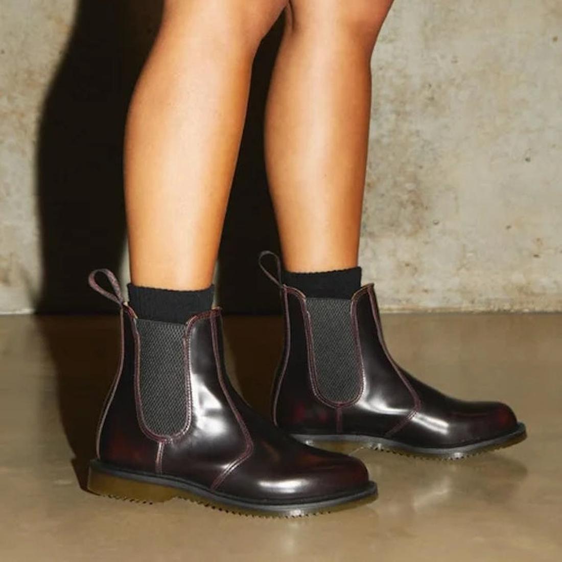 The Dr Martens Flora Chelsea Boot Womens in cherry red with comfy elastic sides and sturdy soles—great for busy family days.  ksnz, 190665698268, 190665698275, 190665698282, 190665698305, 190665698312, 190665698329