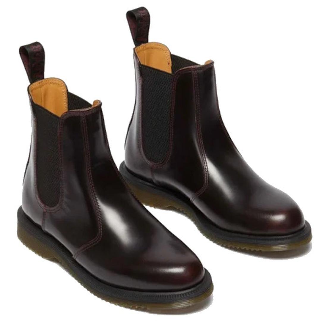 Dr Martens Flora Chelsea Boot Womens in cherry red leather, comfy slip-on with sturdy sole, side elastic panels, and easy pull tabs.  ksnz, 190665698268, 190665698275, 190665698282, 190665698305, 190665698312, 190665698329
