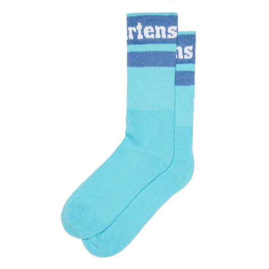 Dr Martens - Doc Socks Athletic Logo Turquoise Blue: Soft cotton crew socks in cheerful blue, perfect for sneakers, with fun stripes and stretch fit.  ksnz