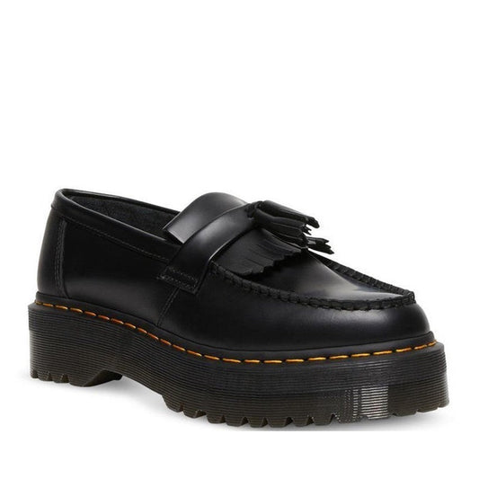 Image of right foot, side on of Dr Martens Adrian Quad Black Smooth Loafer Shoes-Foot Forward Shoes