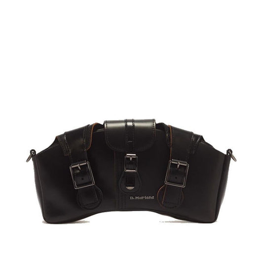 Dr. Martens Baguette Bag Black Analine Vintage Smooth Bag: Crafted in black leather with two buckle straps and a central flap, this shoulder bag features subtle stitching and a small Dr. Martens logo at the lower center front. Inspired by the classic 1460