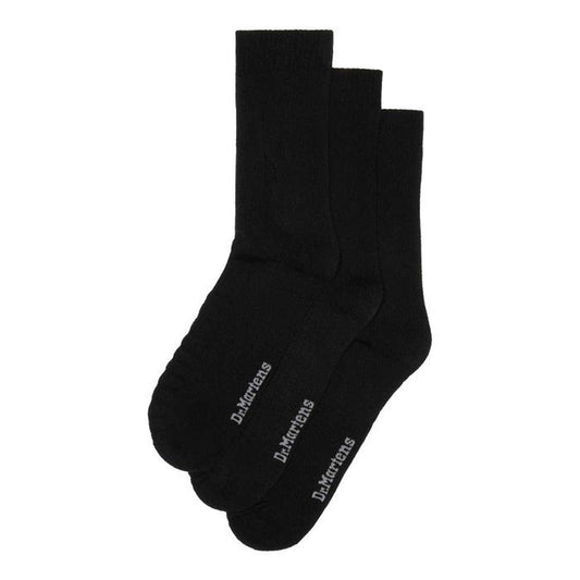 Dr Martens Double Doc Unisex Black Socks, 3 pack. Soft cotton with arch support and white sole logo—perfect for active kids’ shoes.  ksnz