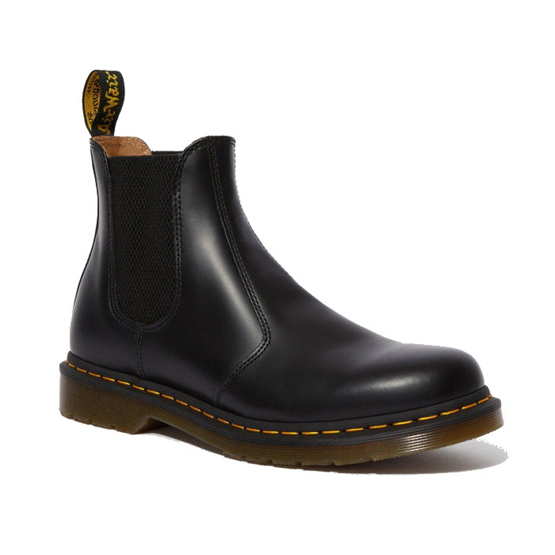 Image of right foot, side on of Dr Martens 2976 YS Chelsea Boot Smooth Leather Black-Foot Forward Shoes