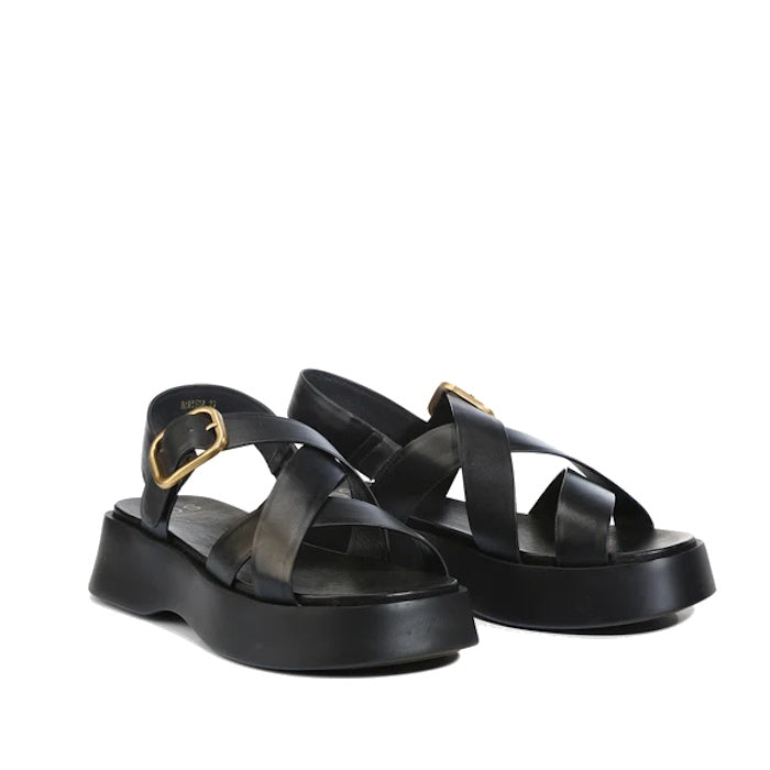 EOS Barista Black Leather Platform Sandal