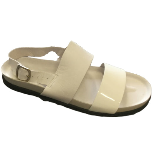 EOS Maite Flat Leather Sandal in White or Black/Cobalt