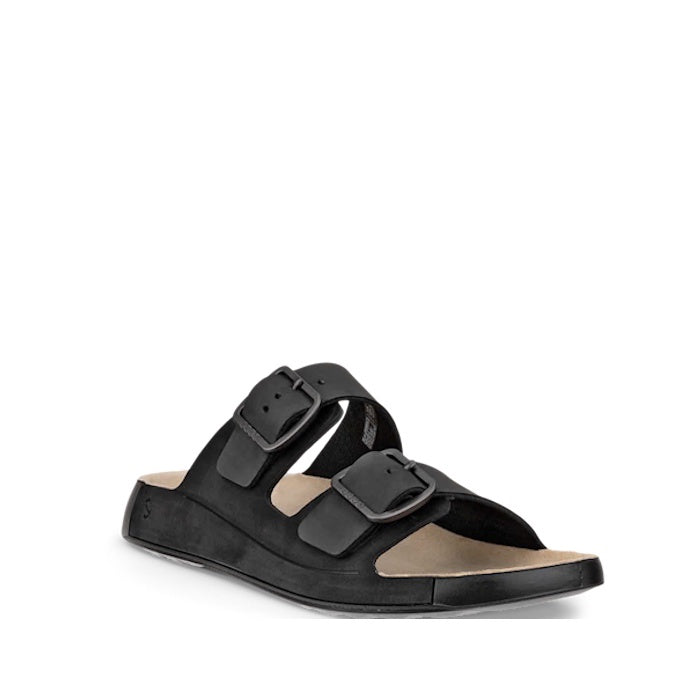 Ecco Mens Cozmo Casual Buckle Black Leather Slide