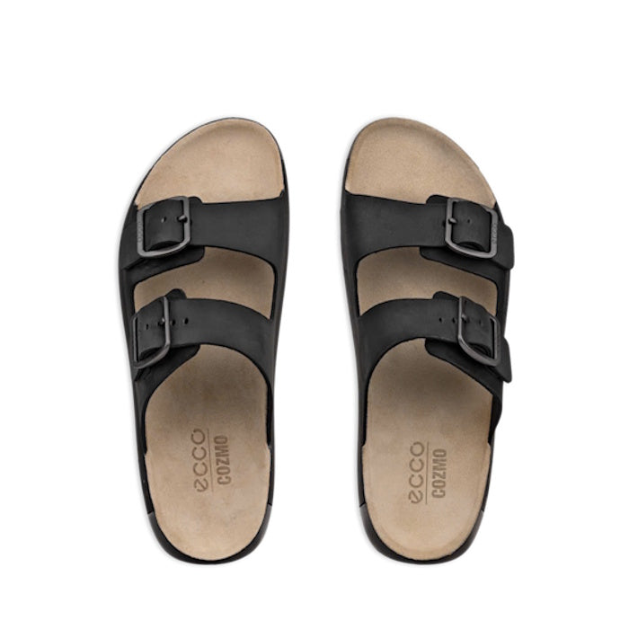 Ecco Mens Cozmo Casual Buckle Black Leather Slide