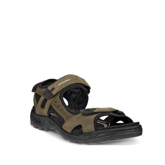 Ecco Offroad Tarmac Mens Active Sandal Green in nubuck leather with black lining, adjustable hook-and-loop straps, and a thick, lugged rubber sole.