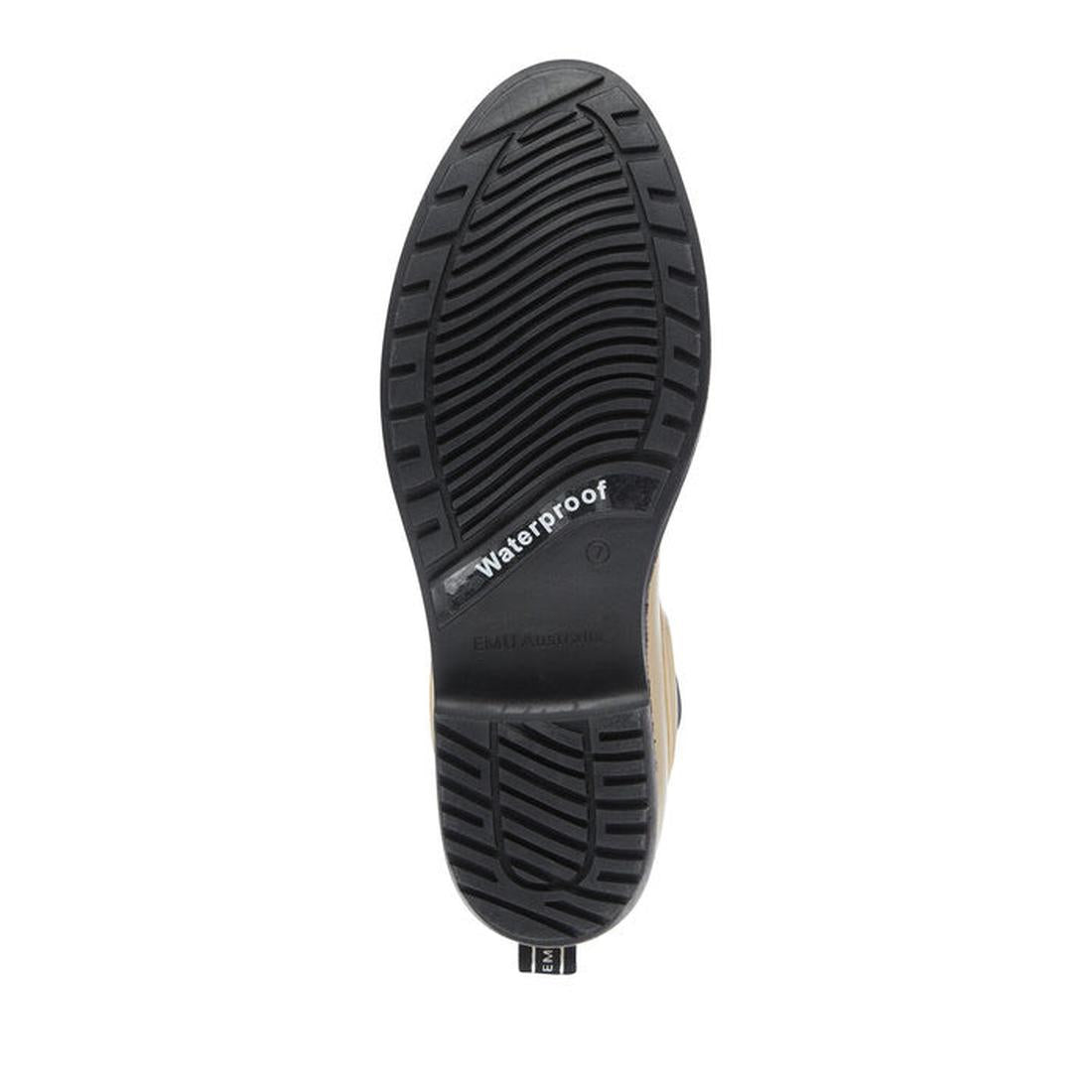 EMU NZ Emu Women's Grayson Rainboot in Macadamia with a non-slip black rubber sole, deep grooves, and easy slip-on design for rainy days.  ksnz