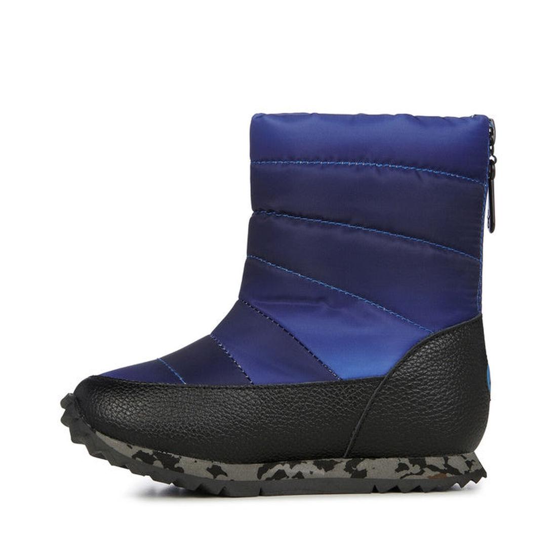 EMU NZ Kids Tarlo Midnight Boot: Cozy blue and black winter boots with a speckled sole, back zipper, and warm Merino wool lining.  ksnz