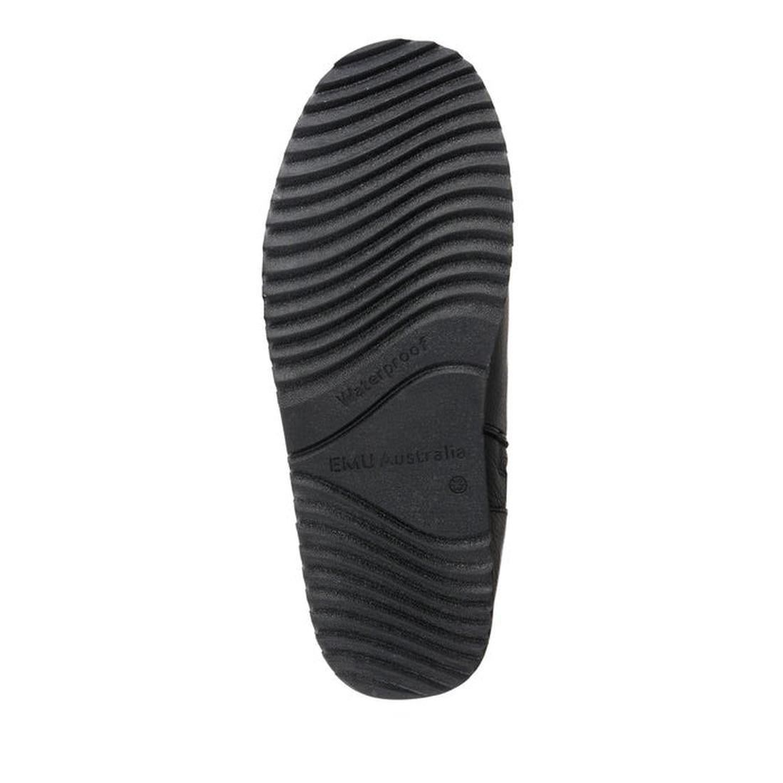 EMU NZ Womens Larawag Black Lace Up Wool Waterproof Boot for women features a sturdy wavy-grip sole and easy lace closure in sleek black.  ksnz