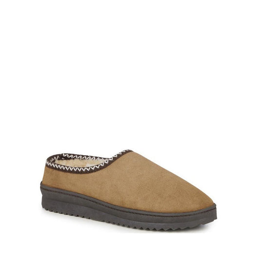 EMU NZ Emu Platinum Outback Scuff Chestnut Sheepskin Slipper: cozy men's brown slip-on with sturdy black sole and fun zigzag stitch.  ksnz