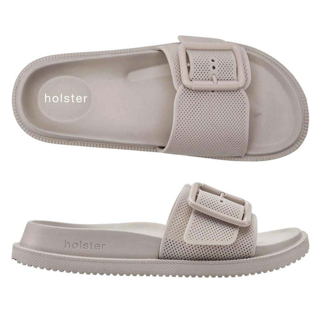 Holster Laze Sand Summer Women's Single Strap Slide: comfy light beige vegan sandals with perforated strap, buckle, and grippy sole.  ksnz, 47379, 9337771011227, 9337771011234, 9337771011241, 9337771011258, 9337771011265, 9337771011272