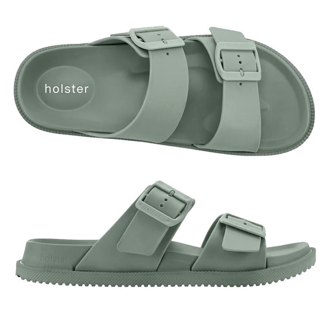 Holster Soleseeker Seagrass Summer Women's Slides in sage green with cushioned thick soles and easy-to-adjust buckle straps, shown from above and side.  ksnz, 47340, 9337771026917, 9337771026924, 9337771026931, 9337771026948, 9337771026962, 9337771026955, 47347