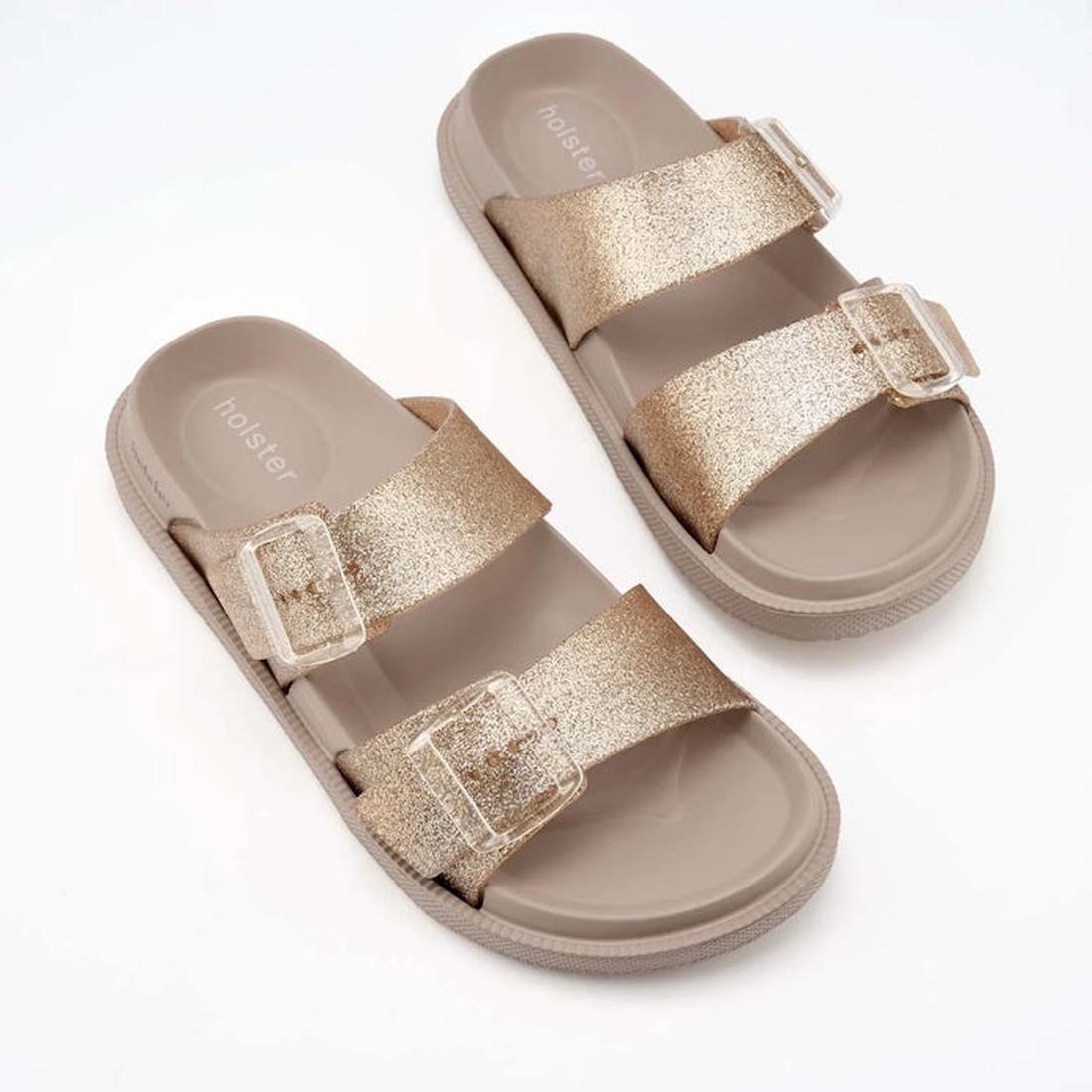 Holster Womens Soleshimmer Gold Glitter Summer Slide