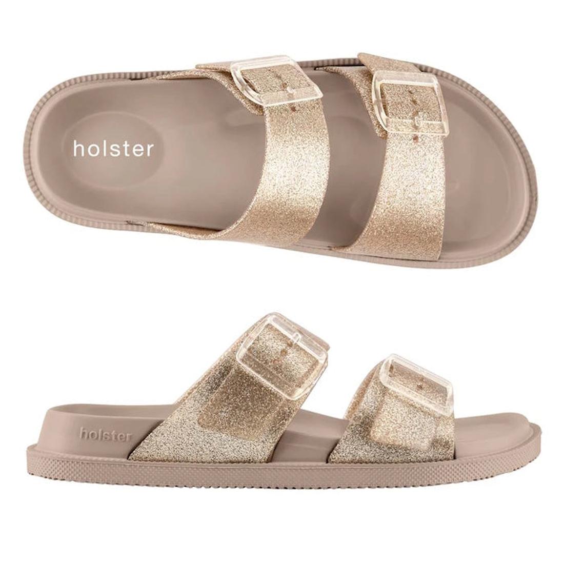 Holster Womens Soleshimmer Gold Glitter Summer Slide