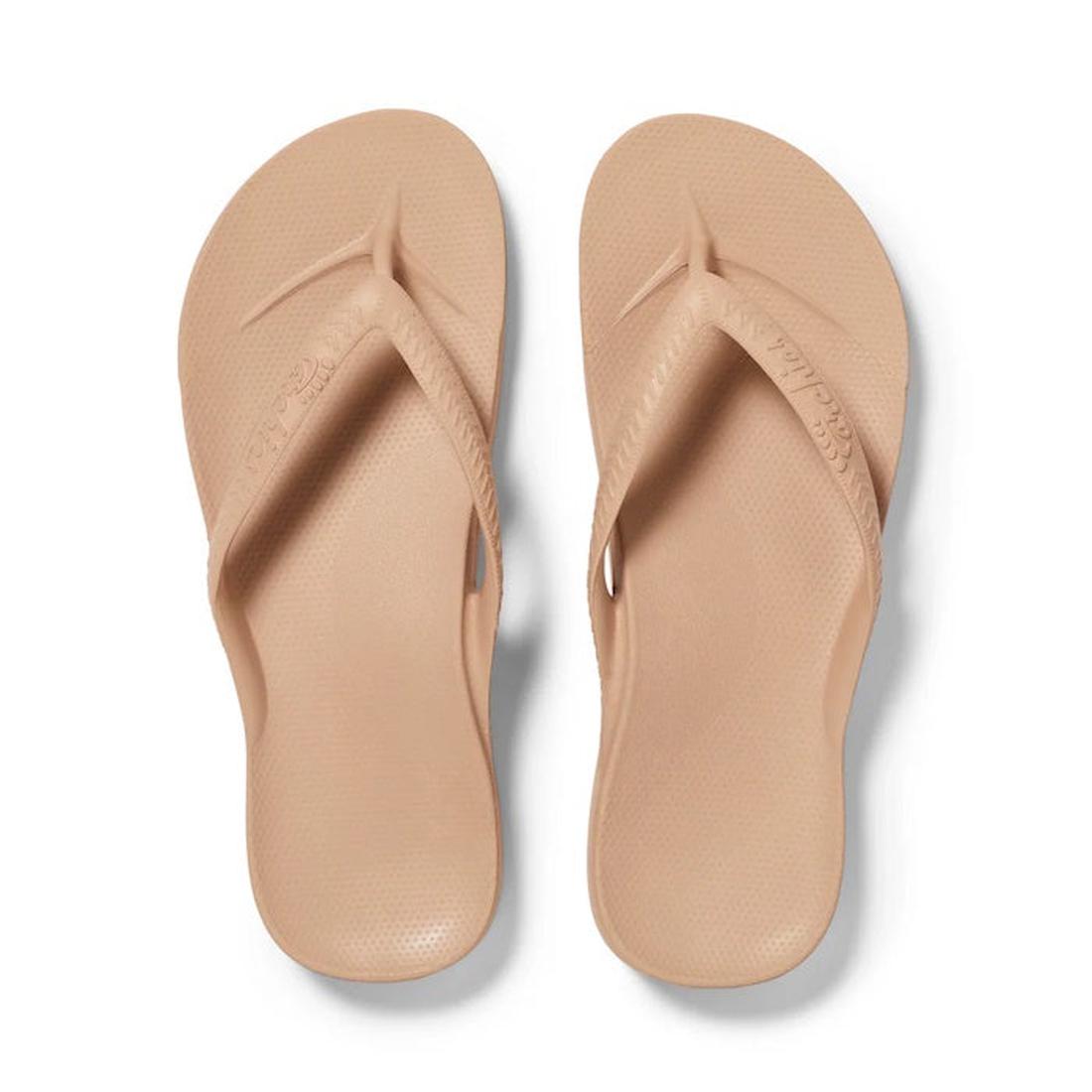Archies Footwear Arch Support Jandal Tan sandals with comfy textured soles and secure straps, displayed above on a white background.  ksnz