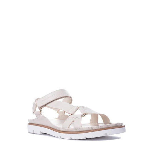 Los Cabos Ashanti Bone Sandal: white strappy vegan leather, open toe, cozy thick sole, easy back strap for comfort and support.  ksnz