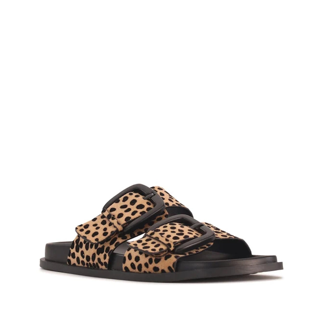 Los Cabos Zani Women's Slide Double Strap Sandal Black Leopard