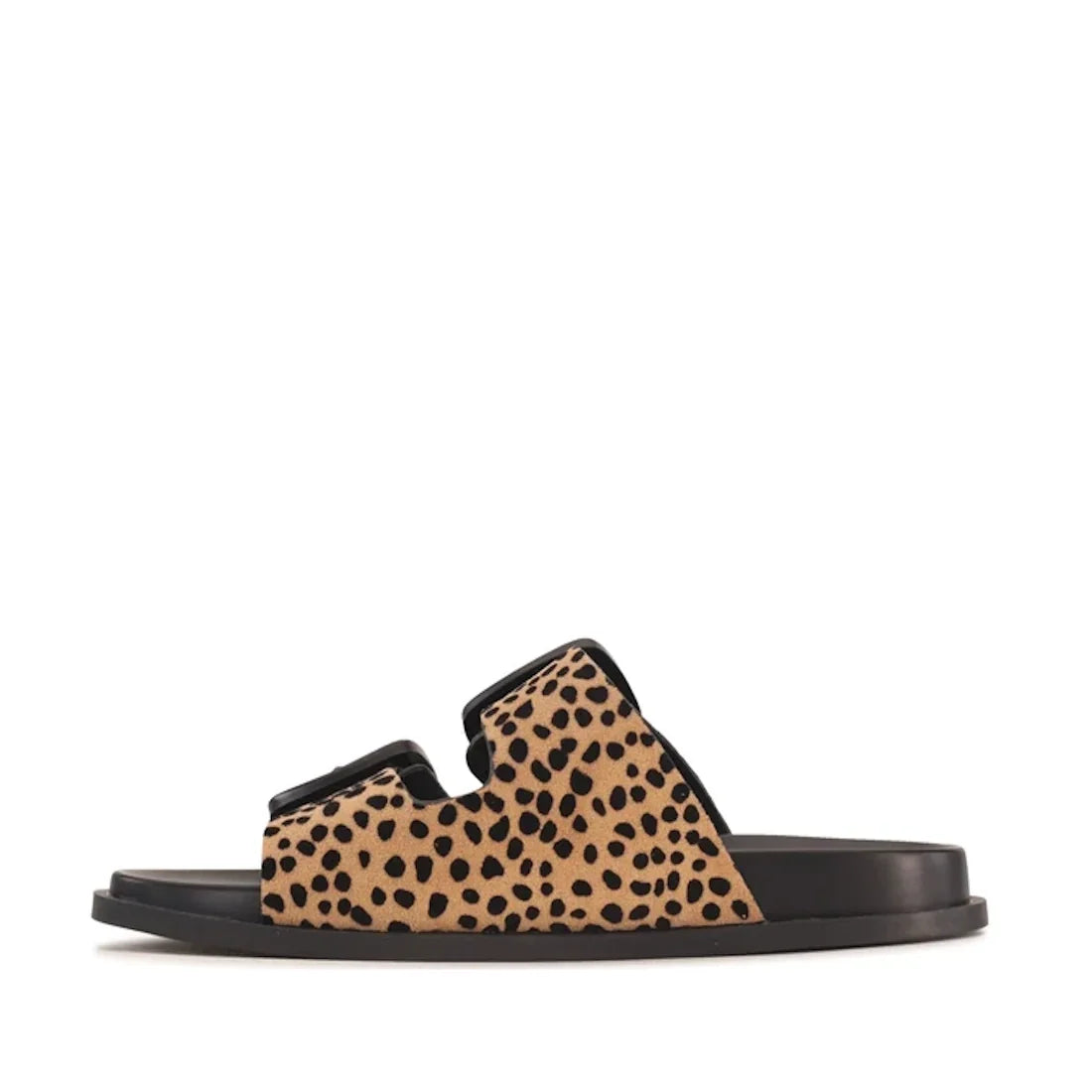 Los Cabos Zani Women's Slide Double Strap Sandal Black Leopard