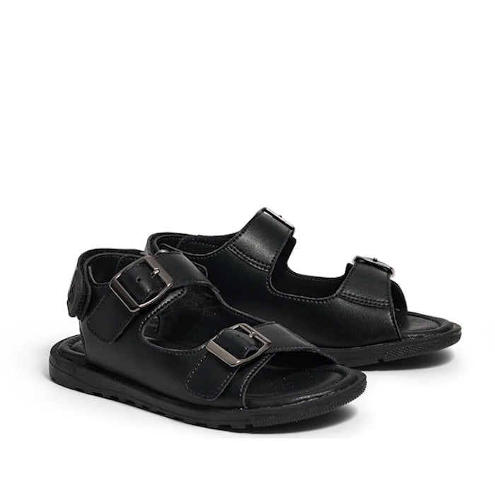 Pretty  Brave Milo Black Leather School Sandal Open Toe