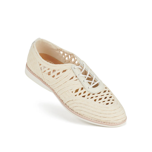 Rollie Womens Derby Open Weave Oat Off White Trainer is a comfy, beige lace-up oxford with cut-outs, soft sole, and secure fit.  ksnz