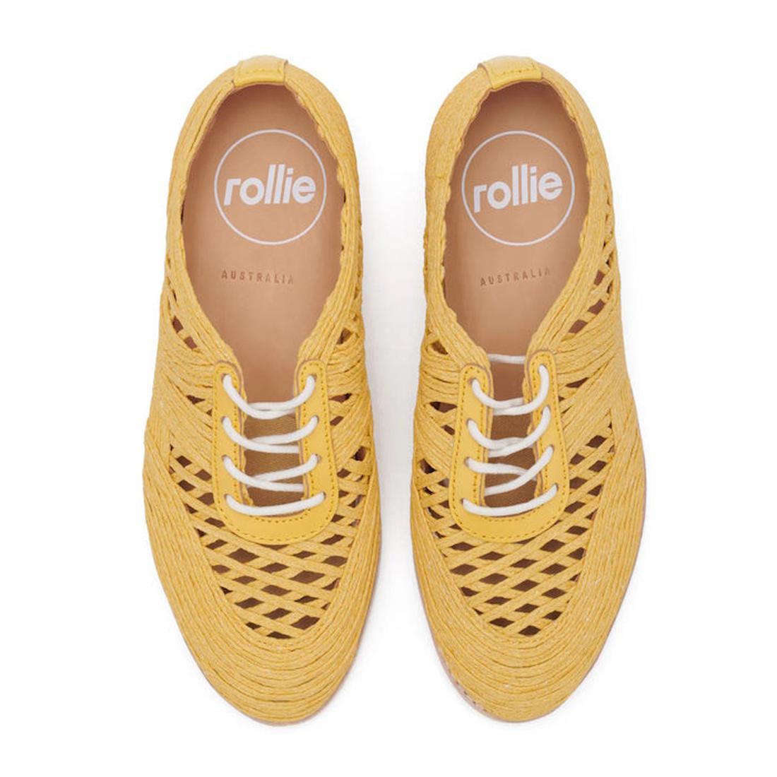 Rollie Womens Derby Open Weave Trainers in sunny yellow, with comfy lightweight soles, soft insoles, and easy white lace closure.  ksnz, 9781760774691, 9781760774707, 9781760774714, 9781760774721, 9781760774738