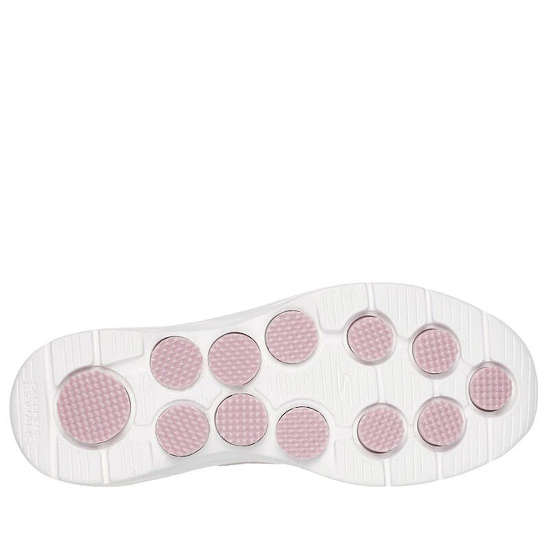 The Skechers Womens Slip In Go Walk 7 Springtime Light Pink features a white sole with raised circular pink grips for traction, Hands Free Slip-ins for easy on, and GO WALK 7 Air-Cooled Memory Foam for comfort., 43308, 43309, 197627510200, 43311, 19762751