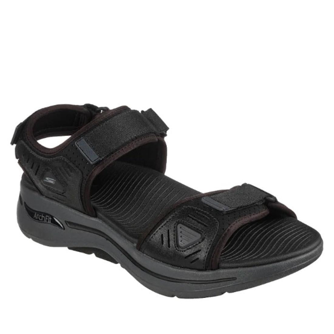 Skechers Men's GO WALK Arch Fit Sandal in black has easy Velcro straps, cushioned sole, and a comfy textured footbed for all-day support.  ksnz