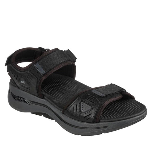 Skechers Men's GO WALK Arch Fit Sandal in black has easy Velcro straps, cushioned sole, and a comfy textured footbed for all-day support.  ksnz