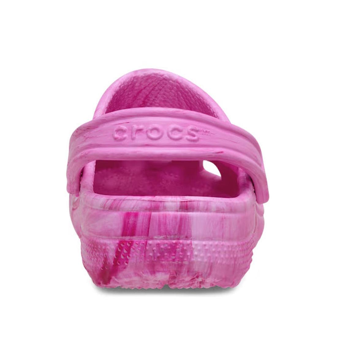 Heel view Crocs watercolour marbles Pink tie-dye Crocs sandal on a white background.,
198445279324,
198445279331,
198445279348,
198445279355,
198445279362,, 46535, 46536, 198445279324, 198445279331, 198445279348, 198445279355, 198445279362, 46542