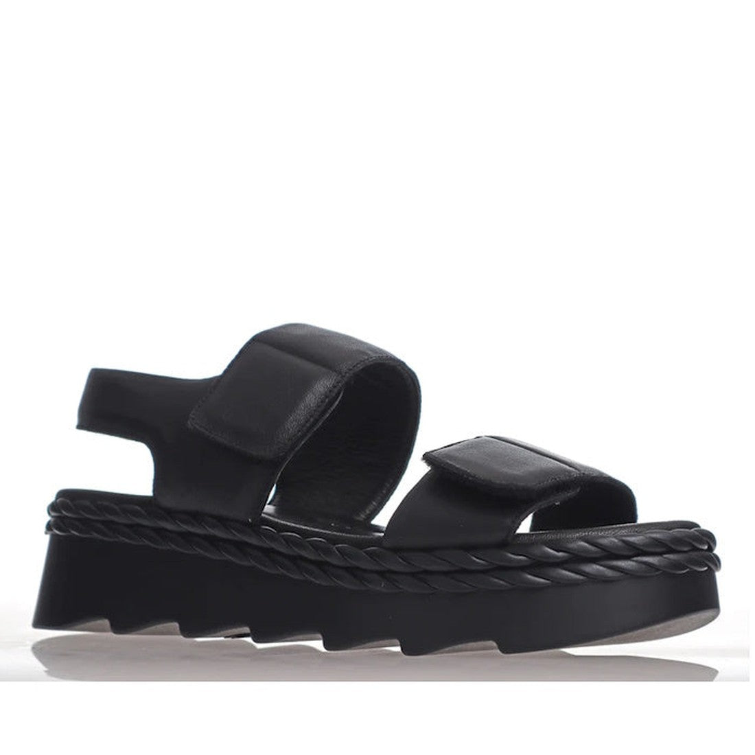 Alfie & Evie Secret Black Chunky Platform Sandals—comfy padded straps, braided sole, easy open toe and heel for all-day family fun.  ksnz