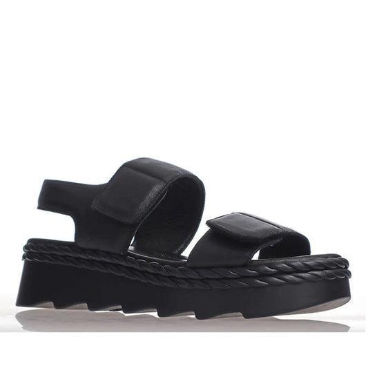 Alfie & Evie Secret Black Chunky Platform Sandals—comfy padded straps, braided sole, easy open toe and heel for all-day family fun.  ksnz