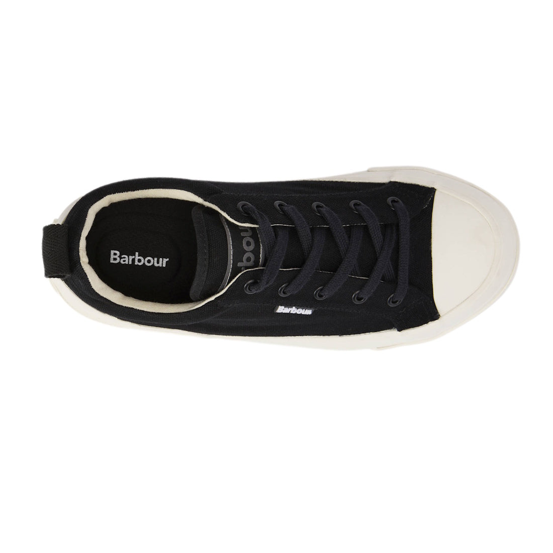 Barbour Mens Stanhope Canvas Lace Up Trainer in black, with easy laces, sturdy white sole and toe cap—perfect for active families.  ksnz, 5063669167076, 5063669167014, 5063669167021