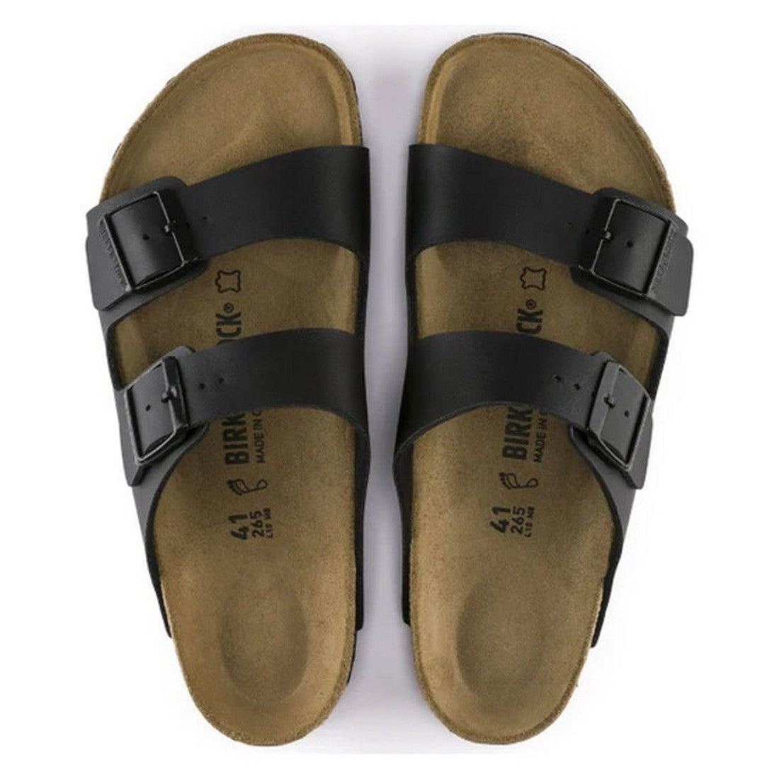 Close up, top down view of a pair of arizona black 2 strap sandals showing straps with buckles and the contoured suede covered footbed.,
4013871020271,4013871007692,4013871021247,4013871023272,4013871027591,4013871033387,4013871035442,4013871048466,401387