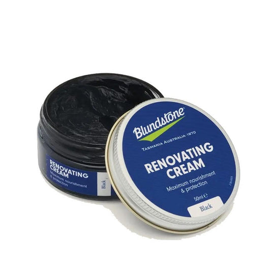 Blundstone Renovating Cream BLACK, open tin with deep black cream, perfect for keeping kids’ black leather boots shiny and protected.  ksnz