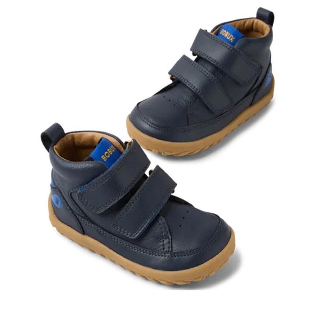 Bobux IW Iwalk Trek Leather Boot Navy Blue 635801: kids' boots with cozy lining, easy Velcro straps, tan rubber soles, pull tab.  ksnz