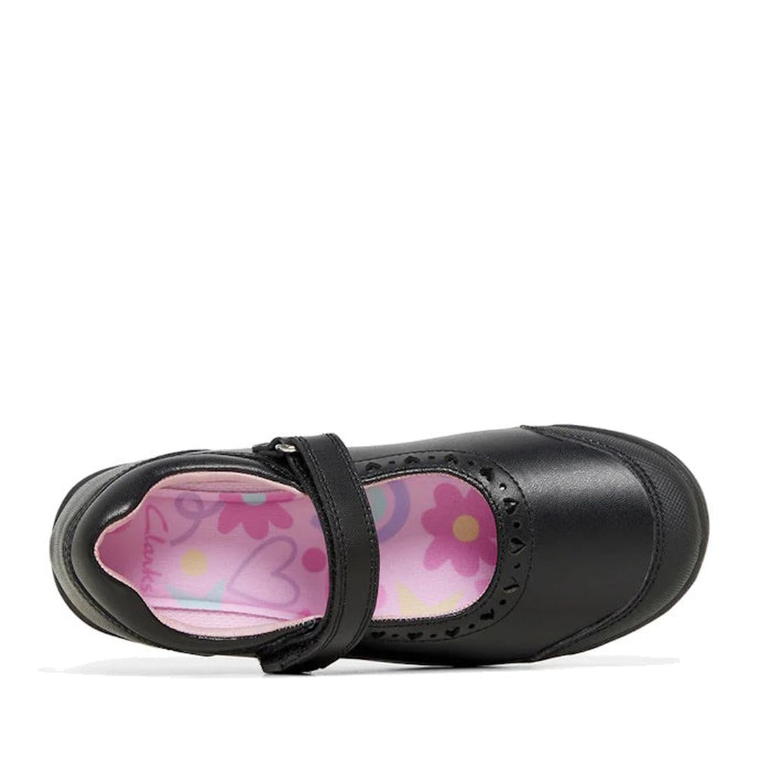 Top Down view of Clarks kids Biancea shool shoe mary jane in a D Narrow width and a protective toe buffer.,
9336078300805,
 ,
9336078300843,
9336078300867,
9336078300881,
9336078300904,
9336078300928,
9336078301048,, 45064, 45065, 45066, 45067, 45068, 450