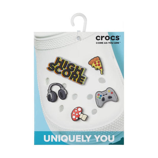 Crocs Jibbitz 5 Pack - OG Gamer charms on comfy white Crocs clogs with easy slip-on design, grippy sole, and fun gamer accents.  ksnz
