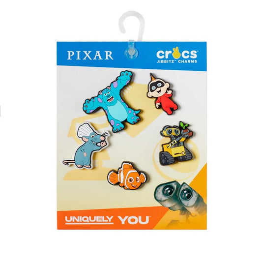 Crocs Jibbitz 5 Pack – Disney's Pixar adds Sulley, Jack-Jack, Remy, WALL-E & Nemo shoe charms to your kids’ white slip-on Crocs.  ksnz