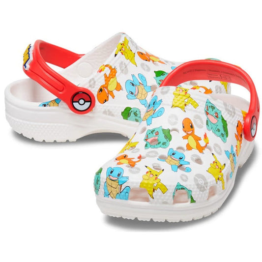 Crocs Kids - Youths Pokemon Classic Clog K White Multi Sandals have secure red straps, fun Pokémon charms, and easy slip-on comfort.  ksnz