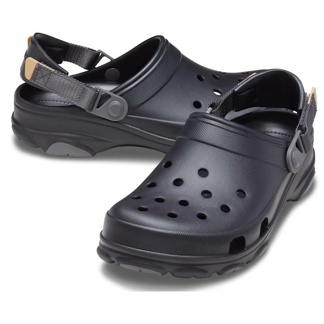 Crocs - Classic All Terrain Clog Black: a comfy black clog with airy holes, adjustable heel strap, and sturdy sole—great for active kids.  ksnz