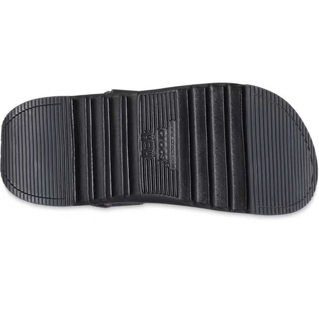The Crocs Hiker Xscape Clog Adults Black Platform features a ribbed sole with the Crocs logo embossed in the center, making it ideal for chunky sole enthusiasts who want both comfort and style., 35209, 196265351015, 196265351022, 196265351039, 19626535104