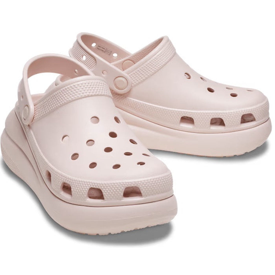 Crocs Classic Crush Clog Adults in Pink Quartz—easy-to-wear platform sandals with a sturdy heel strap, airy holes, and grippy sole.  ksnz