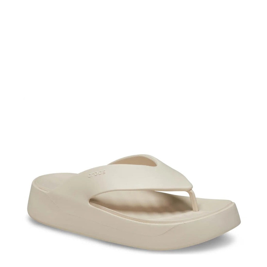 Crocs Womens Getaway PLATFORM Flip Sandal in Stucco Off White has a cushy thick sole, easy slip-on strap, and comfy open toe design.  ksnz
