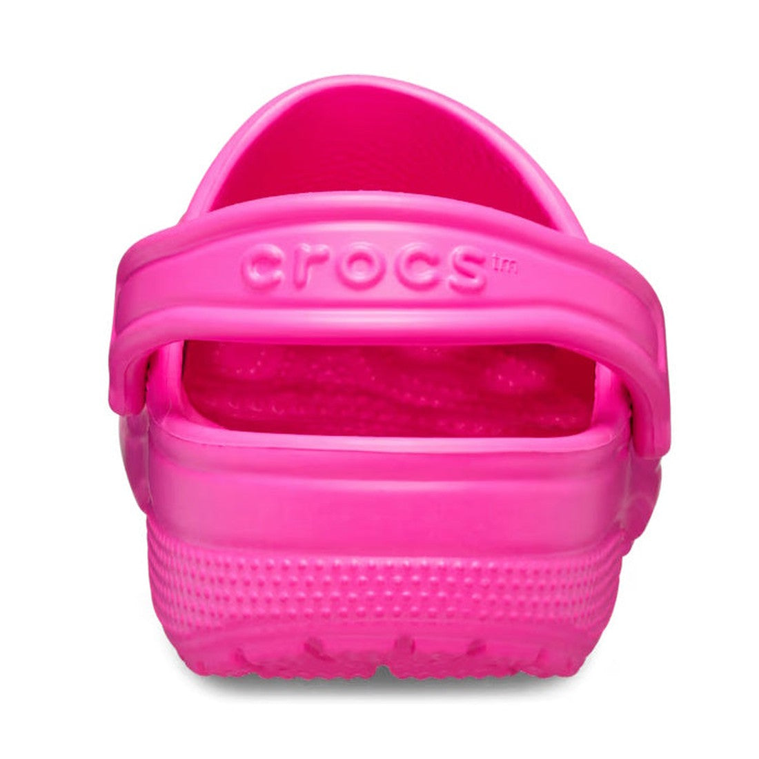 The Crocs - Classic Clog Pink Crush Adults features a bold pink hue, signature heel strap with Crocs logo, and a textured sole—ideal unisex summer shoes combining standout style and all-day comfort., 196265822904, 196265822911, 196265822928, 196265822935,