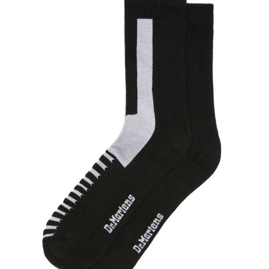 Image of right foot, side on of Dr Martens Socks Double Doc Sock Unisex Black White-Foot Forward Shoes