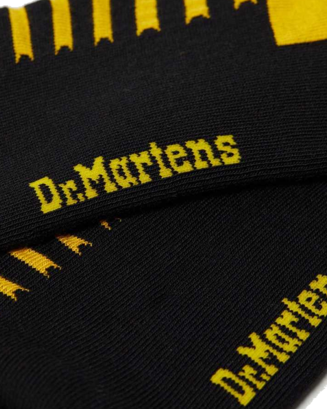 Dr Martens Double Doc Sock Unisex: comfy black shoe socks with soft cushioning, yellow logo, stripes, and blister-proof sole.  ksnz, 190665563009, 190665377316